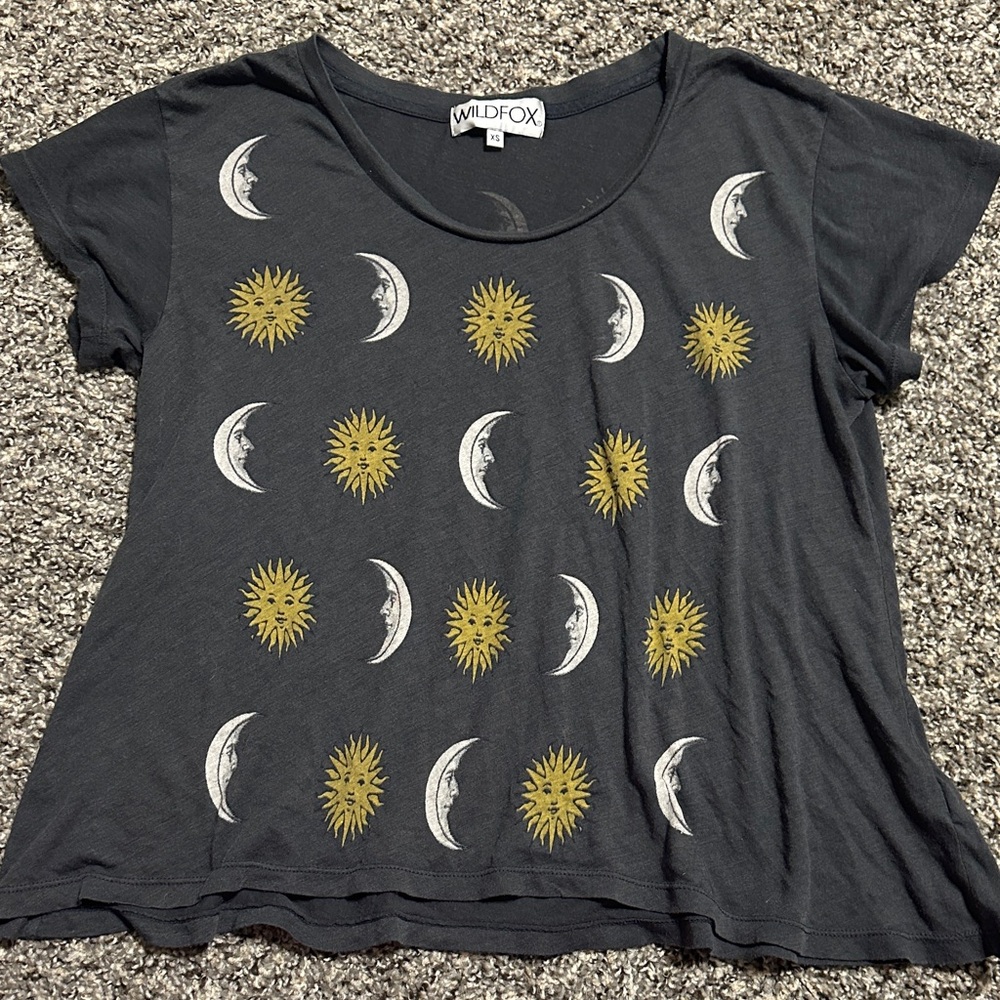 Wildfox Gray Sun and Moon Celestial Oversized Tee